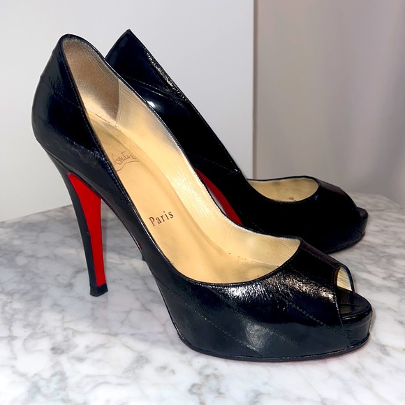 Christian Louboutin Shoes - Christian Louboutin Black Eel Skin Very Prive Peep Toe 120 Pumps Size 7.5 / 37.5